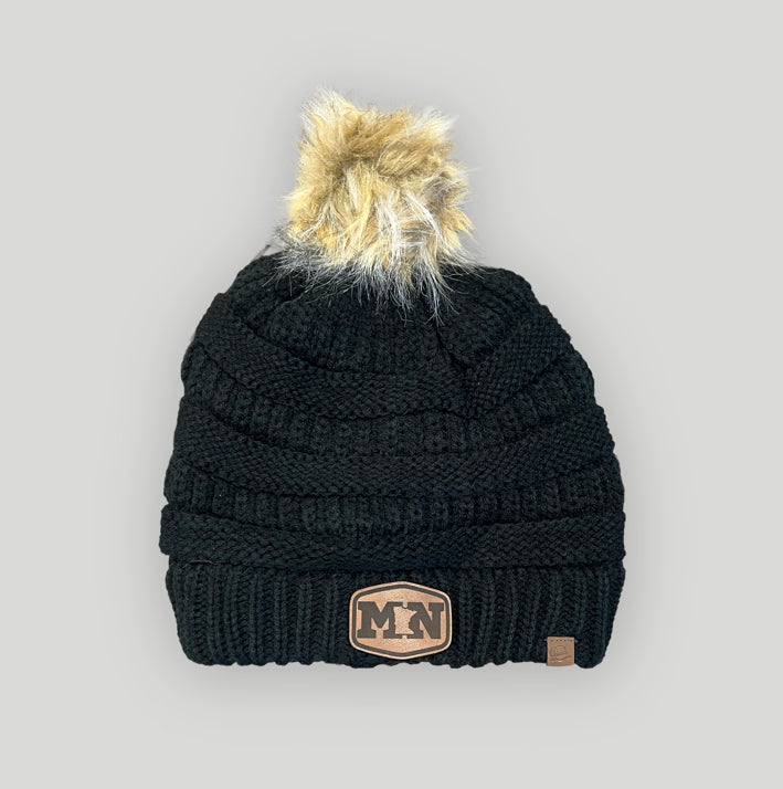 ANMN Outdoor Cap Faux Fur Pom Beanie - Black