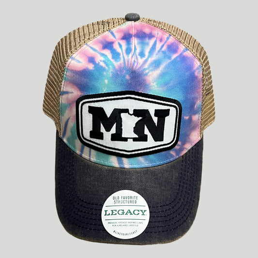 ANMN MN Hex Old Favorite Five-Panel Trucker - Pastel Tie Dye/ Navy/Khaki