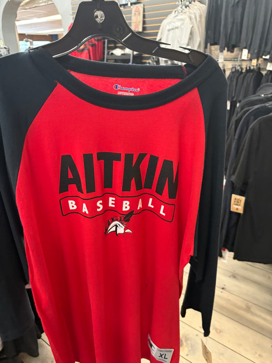 Aitkin Baseball Red/Black Raglon 3/4 Sleeve