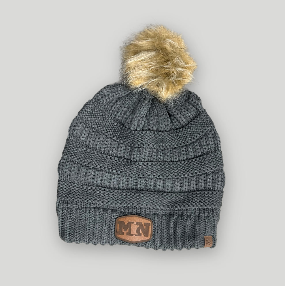 ANMN Outdoor Cap Faux Fur Pom Beanie - Charcoal