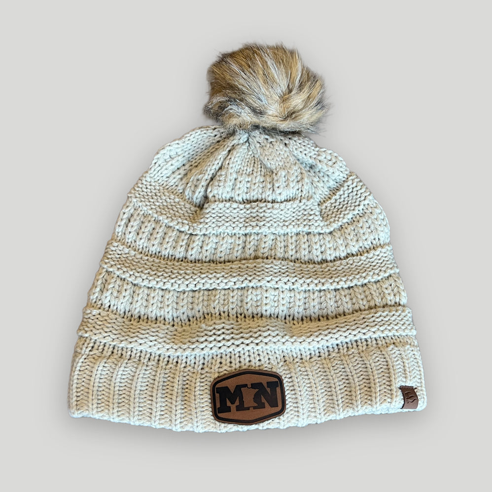 ANMN Outdoor Cap Faux Fur Pom Beanie - Ivory