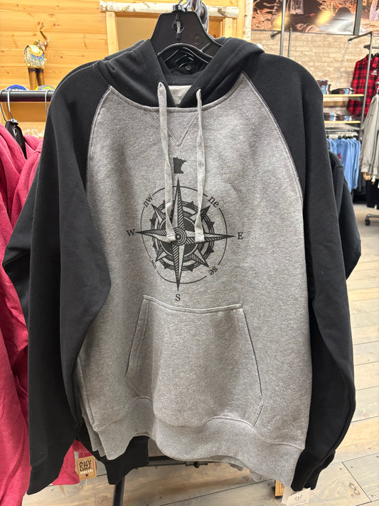 ANMN| Compass Raglon Grey/Black Hoodie Sport-Tek