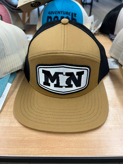 MN Hex Patch - 6 Panel Flatbill Hat - Khaki/Black