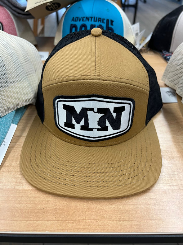 MN Hex Patch - 6 Panel Flatbill Hat - Khaki/Black